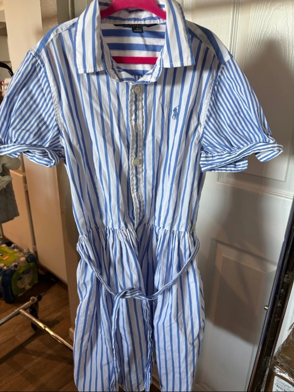 Ralph Lauren Light Blue and White Striped Button-Up Dress